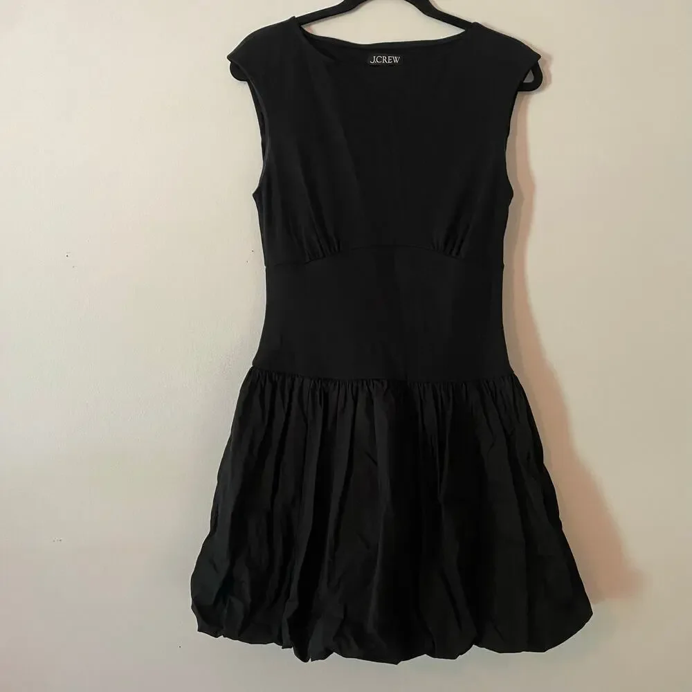 J. Crew Black Drop Waist Balloon Mini Dress Minimalist Glam Women's size Small